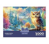 Oiseau Hibou sur Une Branche, Paysage de Montagne enneigée Puzzle De 1000 Pièces Owl Excellent Cadeau pour Personnes Âgées, Seniors, Adultes Et Enfants 70x50cm/1000pcs