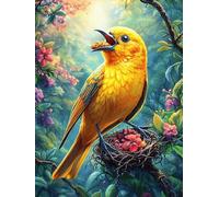 Oiseau jaune dans un nid avec des fleurs 500 Pièces Puzzle Adolescent En Carton Sans Déformation Scène de conte de fées dessin animé Difficulté Moyenne Activité Éducative Cadeau Noël Pas Cher Petit Pr