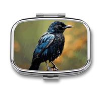 Oiseau le jour de pluie Pilulier carré mignon pilulier portable pour médicaments comprimés vitamines organisateur pour sac à main poche