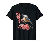Oiseau mésange Fleur Sakura Floral T-Shirt
