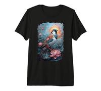 Oiseau Moineau entouré de pétales Floraux Plumes Exotiques T-Shirt Haut de Gamme