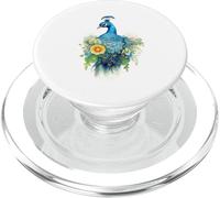 Oiseau Paon majestueux avec Aquarelle Florale vibrante PopSockets PopGrip pour MagSafe