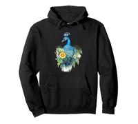 Oiseau Paon majestueux avec Aquarelle Florale vibrante Sweat à Capuche