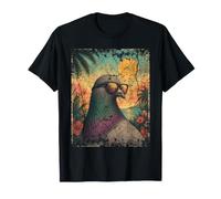 Oiseau Pigeon Vintage Cool avec Lunettes de Soleil Pigeons Fleurs T-Shirt