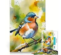 Oiseau Pinson des Arbres à l'aquarelle sur Une Branche,Puzzle de 1000 pièces pour Adolescents,Jeu de Concentration mentale,découpe de précision,Bords Lisses, pour Les fêtes (50x75cm)