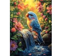 Oiseau sur une branche fleurie près d'une cascade 1000 Pièces Puzzle Adulte En Carton Sans Déformation Faune sauvage et animaux de compagnie Très Difficile Haute Difficulté Anti-Stress Décoration Mura