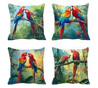 Oiseau Taie Oreiller 60 x 60 Lot de 4 Lin Coussin Canape Housse Coussin forêt Coussins Canapé Coussins Carré Taies D'oreillers Housse Oreiller Exterieur Impermeable, pour Décoration Maison a-681