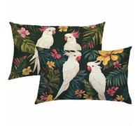 Oiseau Taies d'oreiller 50 x 70 Housse Coussin Lin Lot de 2, Taie Oreiller Vert Olive Housse de Coussin Impermeable pour Salon Lit Jardin, Douce Respirante avec Fermeture Éclair Invisible S6-607