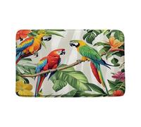 Oiseau Tropical Perroquet Feuilles De Palmier Fleur Botanique Verte Tapis De Douche Absorbant Paillasson Intérieur Durable Tapis De Bain pour Salon Baignoire Cuisine 40X60Cm