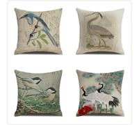 Oiseau Vintage Housses de Coussin 30x30cm avec Fermeture Glissière Invisible Housse Coussin Lot de 4, Double Face Lin Motif Imprime Taie Oreiller pour Canape Chambre Voiture Coussin Decoratif J-4711
