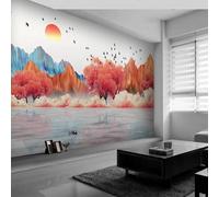 Oiseau Volant Des Sommets Des Montagnes La Forêt D'Automne Dessiné À La Main Et Chaleureux Papier Peint 3D Soie Texturée Haut De Gamme Salon Canapé Chambre À Coucher Salle Manger Murale-250cm×170cm
