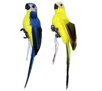 Oiseaux artificiels, 2pcs faux oiseaux, 9, 8 pouces faux perroquet, décoration de perroquet à plumes réaliste, facile à installer artificiel avec fil de fer pour pelouse cour patio parcours d