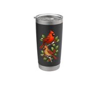 Oiseaux cardinaux sur branches de houx Gobelet isotherme en acier inoxydable double paroi