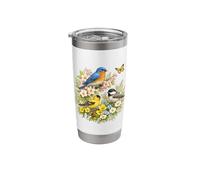 Oiseaux chanteurs printaniers floraux | Chardonneret bleu Gobelet isotherme en acier inoxydable double paroi