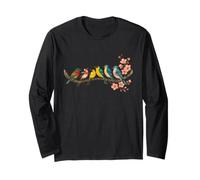 Oiseaux colorés sur branche fleur de cerisier style japonais Bird Watcher Manche Longue