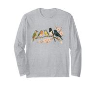 Oiseaux colorés sur branche fleur de cerisier style japonais Bird Watcher Manche Longue