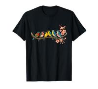 Oiseaux colorés sur branche fleur de cerisier style japonais Bird Watcher T-Shirt