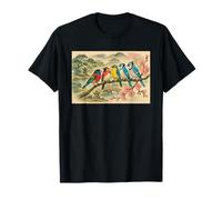 Oiseaux colorés sur branche fleur de cerisier style japonais Bird Watcher T-Shirt