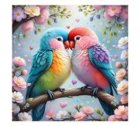 Oiseaux d'amour 5D Diamond Painting Kit Complet,Carré DIY Broderie Fleurs de perroquet Diamand Painting Images,Diamant Peinture pour Adultes Cristal Art Set pour Maison Murale Décoration 30x30cm