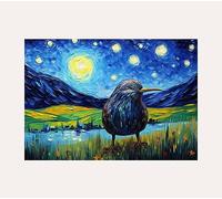 Oiseaux dans la nuit étoilée post-impressionnisme Art décoration murale affiches et impressions sans cadre #6 (29,2 x 41,9 cm, 30 x 42 cm, oiseau kiwi dans la nuit étoilée 3)
