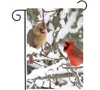 Oiseaux De Noël Cardinaux Dans Un Arbre Enneigé En Hiver, Faune Sauvage Saisonnière Drapeau Couleurs Vives Drapeau De Jardin Décoratif Garden Flag Pour Balcon Fête Maison 30X45Cm