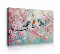 Oiseaux de printemps fleurs de cerisier art mural branche de fleur rose image de toile de style japonais imprimée pour salon chambre cadre intérieur 40x60cm