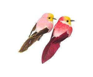 Oiseaux décoratifs avec Pince - Rose et Rouge - 2 pièces - 8 x 2,7 x 3 cm - Sujet de décoration, Printemps, noël, Objets décoratif