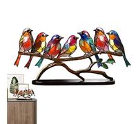 Oiseaux en vitraux sur branche - Affichage d'art plat à double face | Decoration de bureau inspirée de la nature Gift | Sculpture d'oiseau de table en acrylique coloré sur des brindilles métalliques p