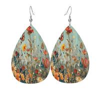 Oiseaux et papillons Boucles d'oreilles en cuir en forme de larme pour femme - Boucles d'oreilles pendantes légères en PVC avec crochets en argent 925, imprimés double face | Cadeau hypoallergénique