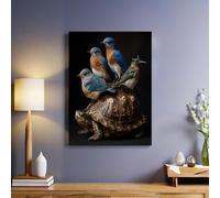 Oiseaux et tortues Décoration Murale sur Toile Noir Wall Art Affiches et Gravures 60 x 40 cm Moderne Cadre Intérieur en Bois pour Salon Chambre Tableau Decor