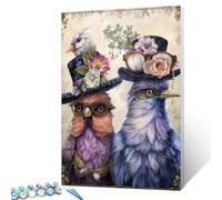 Oiseaux habillés amusants et élégants portant des chapeaux et des lunettes fantaisie - Peinture par numéro pour adultes débutants - Oiseaux nobles - Dessin numérique d'animaux de la ferme - Décoration