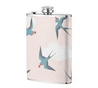Oiseaux hirondelles avec des cœurs,Flasque de poche plate de 8 oz en acier inoxydable 304, idéale pour les activités de plein air.