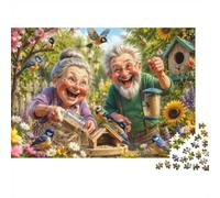 Oiseaux Jardin Grands-Parents Puzzle, 1000 Pièces pour Adultes Haute | 38x26cm Amateurs De Puzzles, Cadeau D'anniversaire, Carton, Apaisement, Ajustement Précis