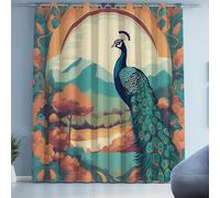 Oiseaux Paons Cuisine Voilages Intérieurs Forêt Montagnes Rideaux Salon Chambre Dessin Animé Rivière Occultants Rideau 140L X 240H cm Thermique Isolant Anti Froid Anti Bruit, Lot de 2 à Oeillets
