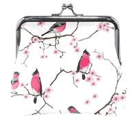 Oiseaux roses fleurs de cerisier portefeuille en cuir pour femmes mignon boucle baiser portefeuille à fermeture éclair porte-monnaie, oiseaux roses fleurs de cerisier, classique, oiseaux roses fleurs