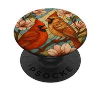 Oiseaux Rouges colorés Effet vitrail PopSockets PopGrip Adhésif