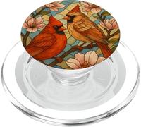 Oiseaux Rouges colorés Effet vitrail PopSockets PopGrip pour MagSafe