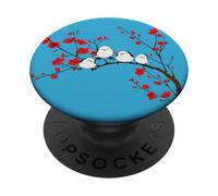 Oiseaux Shimaenaga | Fleurs de pruniers | Fleurs de pruniers | Beau Paysage Japonais | Oiseaux Blancs de Hokkaido PopSockets PopGrip Adhésif