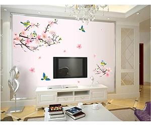Oiseaux sur une brindille Oiseaux sur la branche Autocollants colorés Fleurs en floraison Brin de fleur Décalcomanies Cuisine Décoration Garderie Decal Accueil Décor Élégant Moderne Fleurs Salon