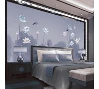 Oiseaux Volants Minimalistes Abstraits À L'Encre De Lotus Papier Peint 3D Installation Facile Intissé Tapisserie Bureau Salon Canapé Chambre Décoration Murale-300cm×210cm