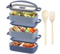 OITUGG Lunch Box 3 Couches - 2200ml Boîtes Bento pour Adulte et Enfant, avec Couverts et 3 pièce compartimentée réglables, sans BPA, Passe au micro-onde, 19.5x11.2x15cm, Bleu