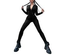 OIUHJN Combinaison longue moulante à manches longues avec fermeture éclair pour femme - Combinaison de sport - Combinaison de jogging - Coupe ajustée - Pour yoga et fitness - Rouge, Noir , L