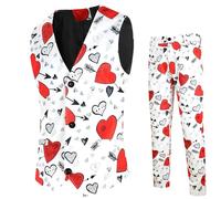 OIUHJN Hommes pour la Saint-Valentin, les rencontres, l'amour, impression numérique, veste 3D, gilet, pantalon, costume trois pièces bureau civil pour homme, Blanc., M