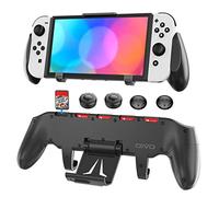 OIVO Grip pour Nintendo Switch, Poignée Switch avec Support Réglable Amélioré, Poignée Aymétrique Compatible avec Nintendo Switch et OLED, 4 Capuchons de Pouce Inclus