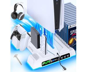 OIVO Support PS5 pour Playstation 5/ Pro/ Slim avec Ventilateur de Refroidissement à 3 Vitesses, Chargeur Manette Play 5 avec Indicateur RGB, Socle PS5 pour Playstation Accessoire