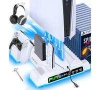OIVO Support PS5 pour PS5/ Pro/ Slim, Ventilateur de Refroidissement PS à 3 Vitesses, Chargeur Manette Play 5 avec Indicateur RVB, Socle PS Cinq avec 3 Ports USB et 14 Emplacements de Jeu