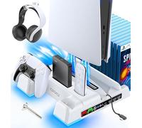 OIVO Support PS5 pour PS5/ Pro/ Slim, Ventilateur de Refroidissement PS à 3 Vitesses, Chargeur Manette Play 5 avec Indicateur RVB, Socle PS Cinq avec 3 Ports USB et 14 Emplacements de Jeu