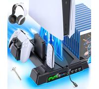 OIVO Support PS5 pour PS5/ Slim/Pro, Ventilateur de Refroidissement P5 à 3 Vitesses, Chargeur Manette P5 avec Indicateur LED, Socle P5 avec 3 Ports USB et 14 Emplacements de Jeu, Noir