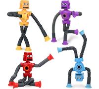 OIXEYA 4 Pièces Robot a Ventouse Télescopique Pop Tubes Mini Jouets Sensoriels Jouet D'etagère D'anxiété Fidget Jouets Sensoriels Convient Aux Enfants Adultes Autistes pour Soulager Le Stress