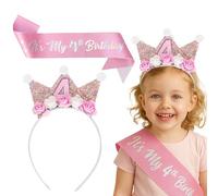 OIXEYA Bandeau d'anniversaire pour Enfants, Couronne Princesse Enfant d'anniversaire pour Fille, Serre-Tête Anniversaire Couronne Princesse Rose Fille (4 ans)